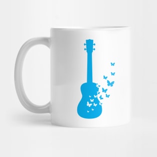 Ukulele Silhouette Turning Into Butterflies Blue Mug